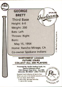 1986 Cramer Spokane Indians #160 George Brett Back