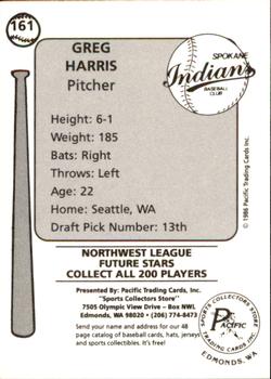 1986 Cramer Spokane Indians #161 Greg Harris Back