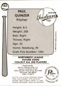 1986 Cramer Spokane Indians #165 Paul Quinzer Back