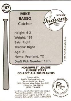 1986 Cramer Spokane Indians #167 Mike Basso Back