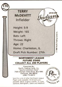1986 Cramer Spokane Indians #170 Terry McDevitt Back