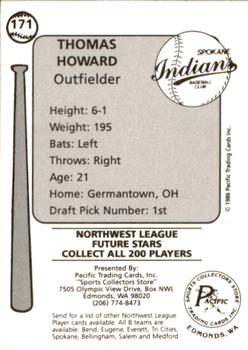 1986 Cramer Spokane Indians #171 Thomas Howard Back