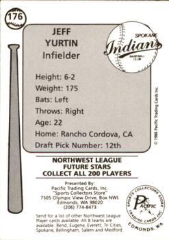 1986 Cramer Spokane Indians #176 Jeff Yurtin Back