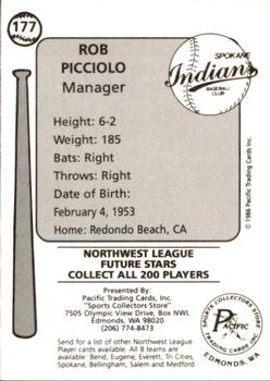 1986 Cramer Spokane Indians #177 Rob Picciolo Back