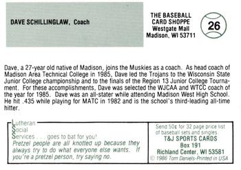 1986 Madison Muskies #26 Dave Shillinglaw Back