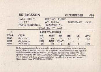 1986 Time Out Sports Memphis Chicks Silver #NNO Bo Jackson Back