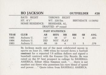 1986 Time Out Sports Memphis Chicks Gold #NNO Bo Jackson Back