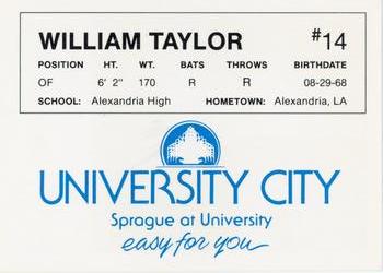 1986 University City Spokane Indians #NNO William Taylor Back