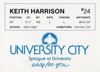 1986 University City Spokane Indians #NNO Keith Harrison Back