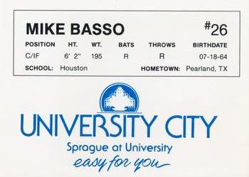 1986 University City Spokane Indians #NNO Mike Basso Back