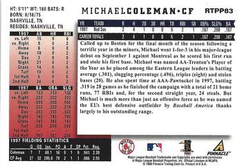 1998 Score Rookie & Traded - Showcase Series Artist's Proofs #RTPP83 Michael Coleman Back