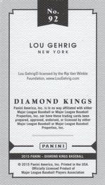 2015 Panini Diamond Kings - DK Minis #92 Lou Gehrig Back
