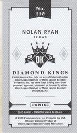 2015 Panini Diamond Kings - DK Minis #110 Nolan Ryan Back