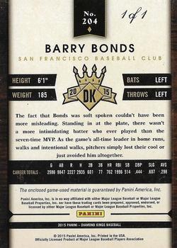 2015 Panini Diamond Kings - DK Framed Black Signature Materials #204 Barry Bonds Back