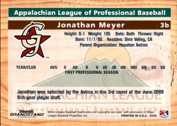 2009 Grandstand Appalachian League Top Prospects #NNO Jonathan Meyer Back