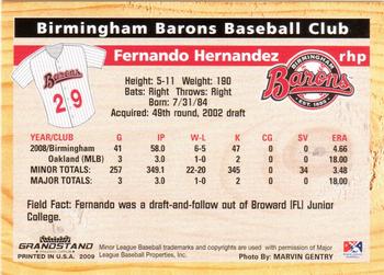 2009 Grandstand Birmingham Barons #NNO Fernando Hernandez Back