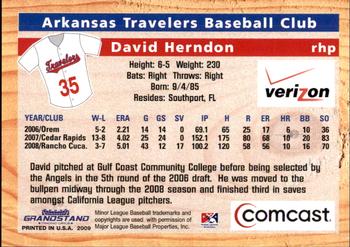 2009 Grandstand Arkansas Travelers #NNO David Herndon Back