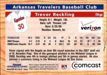 2009 Grandstand Arkansas Travelers #NNO Trevor Reckling Back