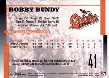 2009 Grandstand Bluefield Orioles #NNO Bobby Bundy Back