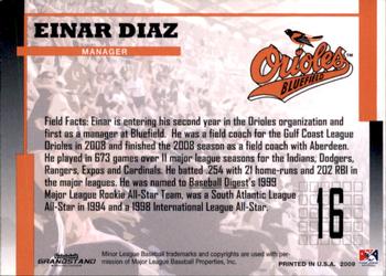 2009 Grandstand Bluefield Orioles #NNO Einar Diaz Back