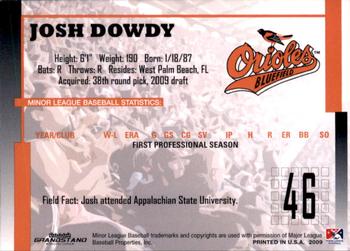 2009 Grandstand Bluefield Orioles #NNO Josh Dowdy Back