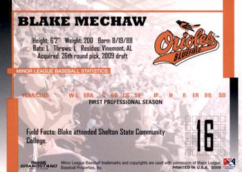 2009 Grandstand Bluefield Orioles #NNO Blake Mechaw Back