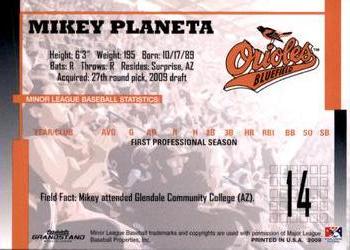 2009 Grandstand Bluefield Orioles #NNO Mikey Planeta Back