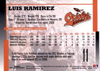 2009 Grandstand Bluefield Orioles #NNO Luis Ramirez Back