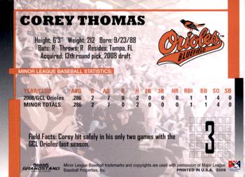 2009 Grandstand Bluefield Orioles #NNO Corey Thomas Back