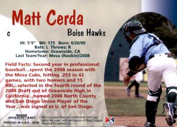 2009 Grandstand Boise Hawks #NNO Matt Cerda Back