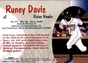 2009 Grandstand Boise Hawks #NNO Runey Davis Back