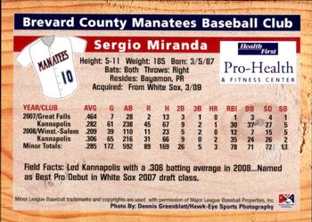 2009 Grandstand Brevard County Manatees #NNO Sergio Miranda Back