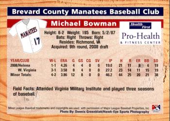 2009 Grandstand Brevard County Manatees #NNO Michael Bowman Back