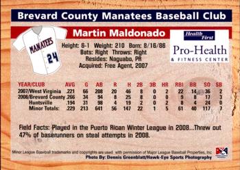 2009 Grandstand Brevard County Manatees #NNO Martin Maldonado Back
