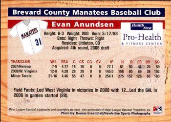 2009 Grandstand Brevard County Manatees #NNO Evan Anundsen Back