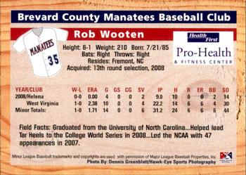 2009 Grandstand Brevard County Manatees #NNO Rob Wooten Back