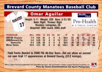 2009 Grandstand Brevard County Manatees #NNO Omar Aguilar Back