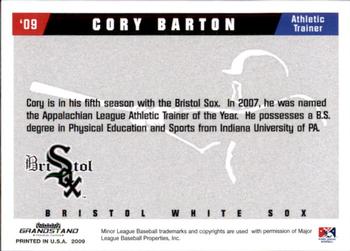 2009 Grandstand Bristol White Sox #NNO Cory Barton Back