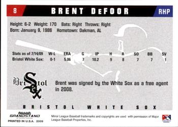 2009 Grandstand Bristol White Sox #NNO Brent DeFoor Back