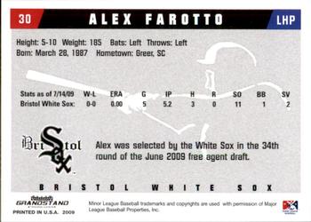 2009 Grandstand Bristol White Sox #NNO Alex Farotto Back