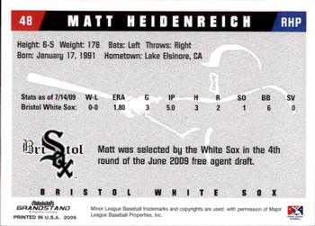 2009 Grandstand Bristol White Sox #NNO Matt Heidenreich Back