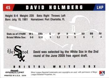 2009 Grandstand Bristol White Sox #NNO David Holmberg Back