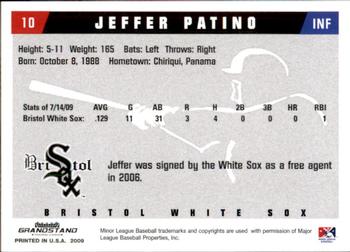 2009 Grandstand Bristol White Sox #NNO Jeffer Patino Back