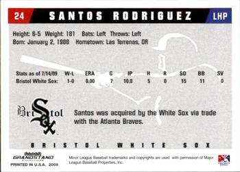 2009 Grandstand Bristol White Sox #NNO Santos Rodriguez Back