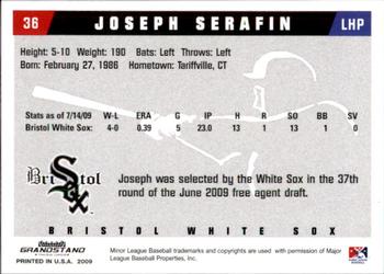 2009 Grandstand Bristol White Sox #NNO Joseph Serafin Back