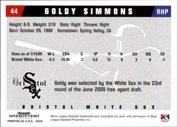 2009 Grandstand Bristol White Sox #NNO Goldy Simmons Back