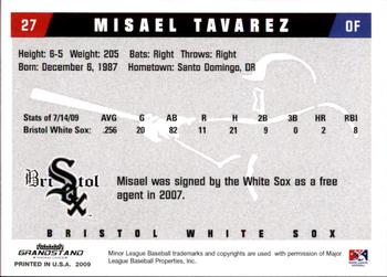 2009 Grandstand Bristol White Sox #NNO Misael Tavarez Back