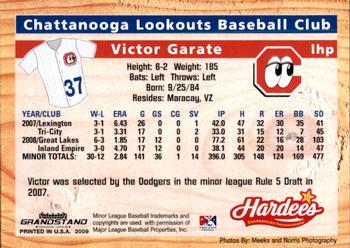 2009 Grandstand Chattanooga Lookouts #NNO Victor Garate Back