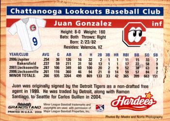 2009 Grandstand Chattanooga Lookouts #NNO Juan Gonzalez Back