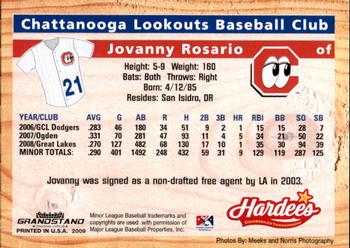 2009 Grandstand Chattanooga Lookouts #NNO Jovanny Rosario Back